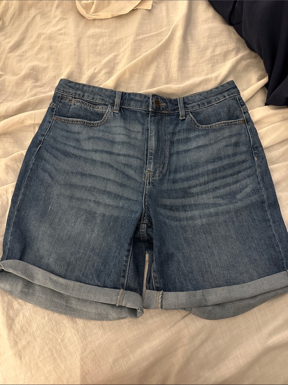 Wrangler Rolled Cuff Mid Blue Denim Shorts